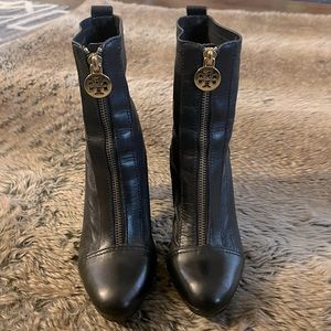 Tory Burch Soft Black Leather Zip Up Boots